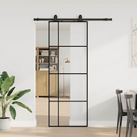 vidaXL Skjutdörr med beslag svart 76x205 cm ESG-glas