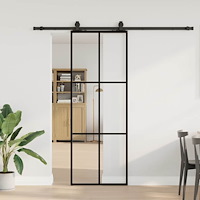 vidaXL Skjutdörr med beslag svart 76x205 cm ESG-glas