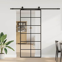 vidaXL Skjutdörr med beslag svart 90x205 cm ESG-glas