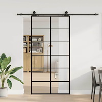 vidaXL Skjutdörr med beslag svart 102x205 cm ESG-glas