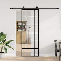vidaXL Skjutdörr med beslag svart 76x205 cm ESG-glas