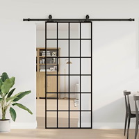 vidaXL Skjutdörr med beslag svart 90x205 cm ESG-glas