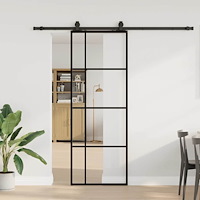 vidaXL Skjutdörr med beslag svart 76x205 cm ESG-glas