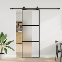 vidaXL Skjutdörr med beslag svart 76x205 cm härdat glas
