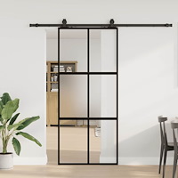 vidaXL Skjutdörr med beslagssats svart 90x205 cm härdat glas