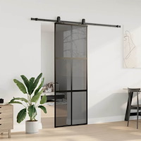vidaXL Skjutdörr med beslag svart 76x205 cm härdat glas