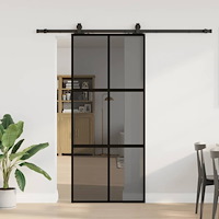 vidaXL Skjutdörr med beslagssats svart 90x205 cm härdat glas