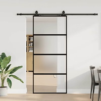 vidaXL Skjutdörr med beslag svart 76x205 cm härdat glas