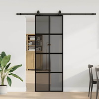 vidaXL Skjutdörr med beslag svart 76x205 cm härdat glas
