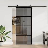 vidaXL Skjutdörr med beslagssats svart 90x205 cm härdat glas