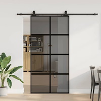 vidaXL Skjutdörr med beslag svart 102,5x205 cm härdat glas