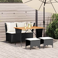 vidaXL Matgrupp för trädgården med dynor 4 delar svart konstrottning