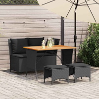 vidaXL Matgrupp för trädgården med dynor 4 delar svart konstrottning