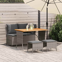 vidaXL Matgrupp för trädgården med dynor 4 delar konstrottning grå