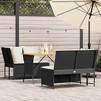 vidaXL Soffgrupp för trädgård med dynor 3 delar svart konstrotting