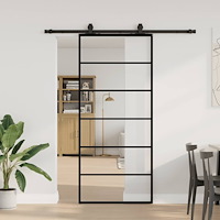 vidaXL Skjutdörr med beslag svart 90x205 cm ESG-glas