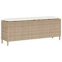 vidaXL Trädgårdsbänk med dyna beige 110x30x40,5 cm konstrotting