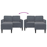vidaXL 2-sitssoffa med schäslong L-formad mörkgrå 125 cm sammet