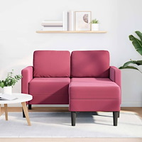 vidaXL 2-sitssoffa med schäslong L-formad vinröd 125 cm sammet
