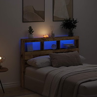 vidaXL Skåp till sänggaveln med LED gammalt trä 140x17x102 cm