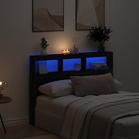 vidaXL Skåp till huvudgavel med LED svart ek 140x17x102 cm