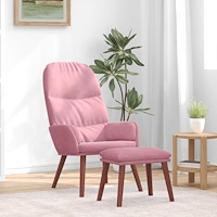 vidaXL Vilstol med fotpall rosa sammet