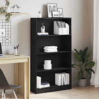 vidaXL Bokhylla med 4 hyllor svart ek 80x24x143 cm konstruerat trä