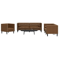 vidaXL Soffgrupp chesterfield 3 delar bolsterkuddar brun konstmocka