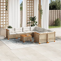 vidaXL Soffgrupp för trädgården med dynor 9 delar beige konstrotting