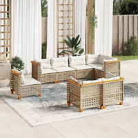 vidaXL Matgrupp för trädgården med dynor 8 delar beige konstrotting