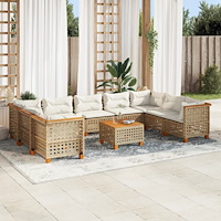 vidaXL Soffgrupp för trädgård med dynor 10 delar beige konstrotting