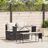 vidaXL Matgrupp för trädgården med dynor 3 delar svart konstrotting