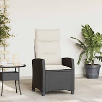 vidaXL Fällbar trädgårdsstol med sidobord svart konstrotting