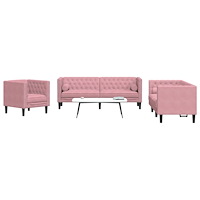 vidaXL Soffgrupp chesterfield 3 delar bolsterkuddar rosa sammet