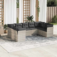 vidaXL Loungegrupp för trädgården m dynor 9 delar ljusgrå konstrotting