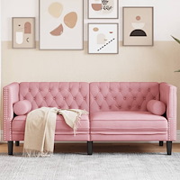 vidaXL Chesterfieldsoffa med bolsterkuddar 2-sits rosa sammet