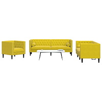 vidaXL Soffgrupp chesterfield 3 delar bolsterkuddar gul sammet