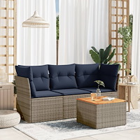 vidaXL Soffgrupp för trädgården med dynor 4 delar grå konstrotting