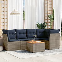 vidaXL Soffgrupp för trädgården med dynor 6 delar grå konstrotting