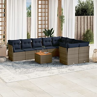 vidaXL Soffgrupp för trädgården med dynor 10 delar grå konstrotting