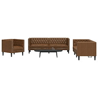 vidaXL Soffgrupp chesterfield 3 delar brun konstmocka