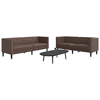 vidaXL Soffgrupp chesterfield 2 delar brun konstläder