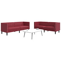 vidaXL Soffgrupp chesterfield 2 delar vinröd konstläder