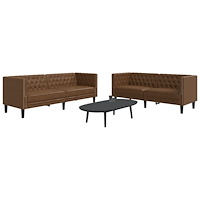 vidaXL Soffgrupp chesterfield 2 delar brun konstmocka