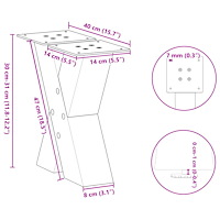 vidaXL Soffbordsben X-formade 2 st naturstål 40x(30-31) cm stål