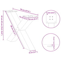 vidaXL Soffbordsben X-formade 2 st naturstål 70x(42-43) cm stål