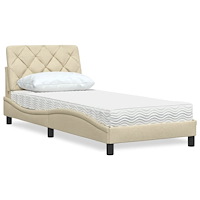 vidaXL Säng med madrass gräddvit 90x190 cm tyg