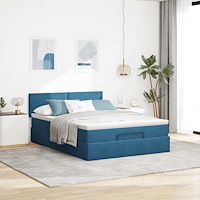 vidaXL Ottoman sängram med madrass mörkblå 140x200 cm sammet