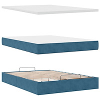 vidaXL Ottoman sängram med madrass mörkblå 140x200 cm sammet