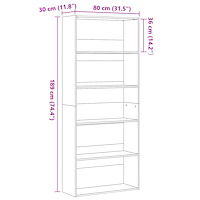 vidaXL Bokhylla svart ek 80x30x189 cm konstruerat trä